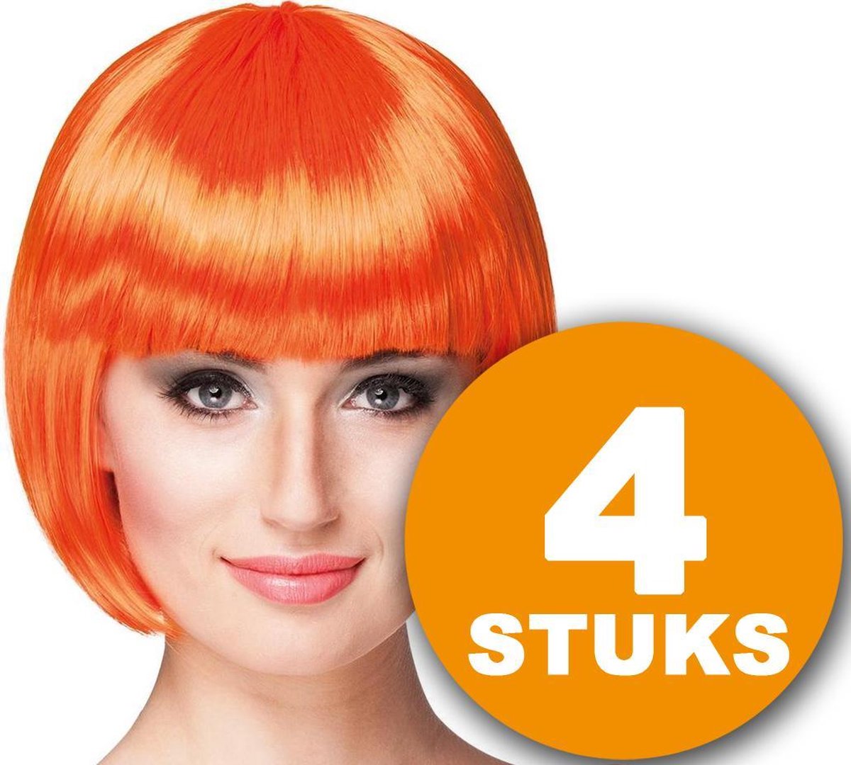 Oranje Pruik | 4 stuks Oranje Feestpruik 